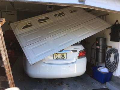Garage Door Hit by Car, Broken Garage Door NJ 1