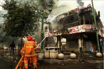 commercial building on fire